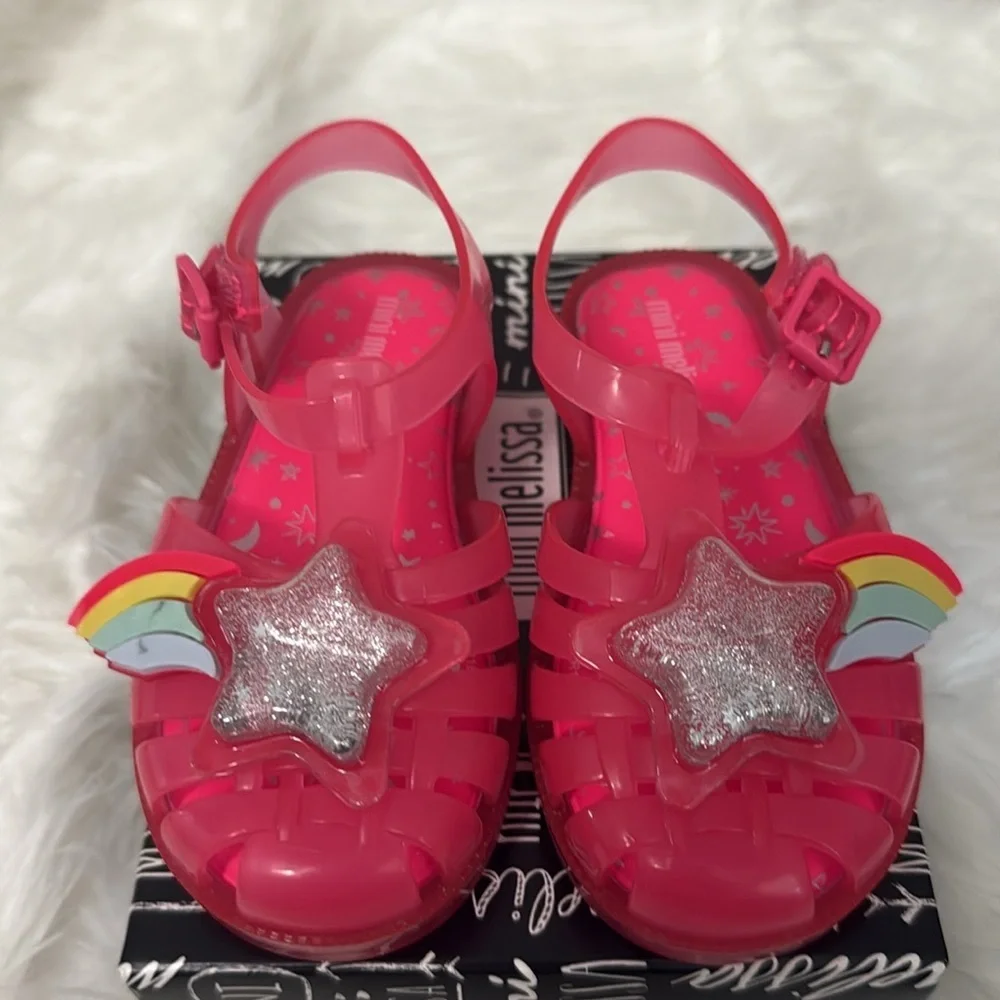 New! Mini Melissa Possession II Pink Happy Rainbow Shooting Star‎ sz 9 Sandal